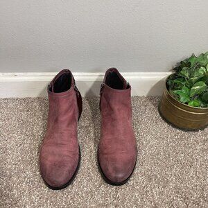 Geox Respira Boots Womens Ankle Zip D44R3F Burgundy Leather Calf Hair Back US 10
